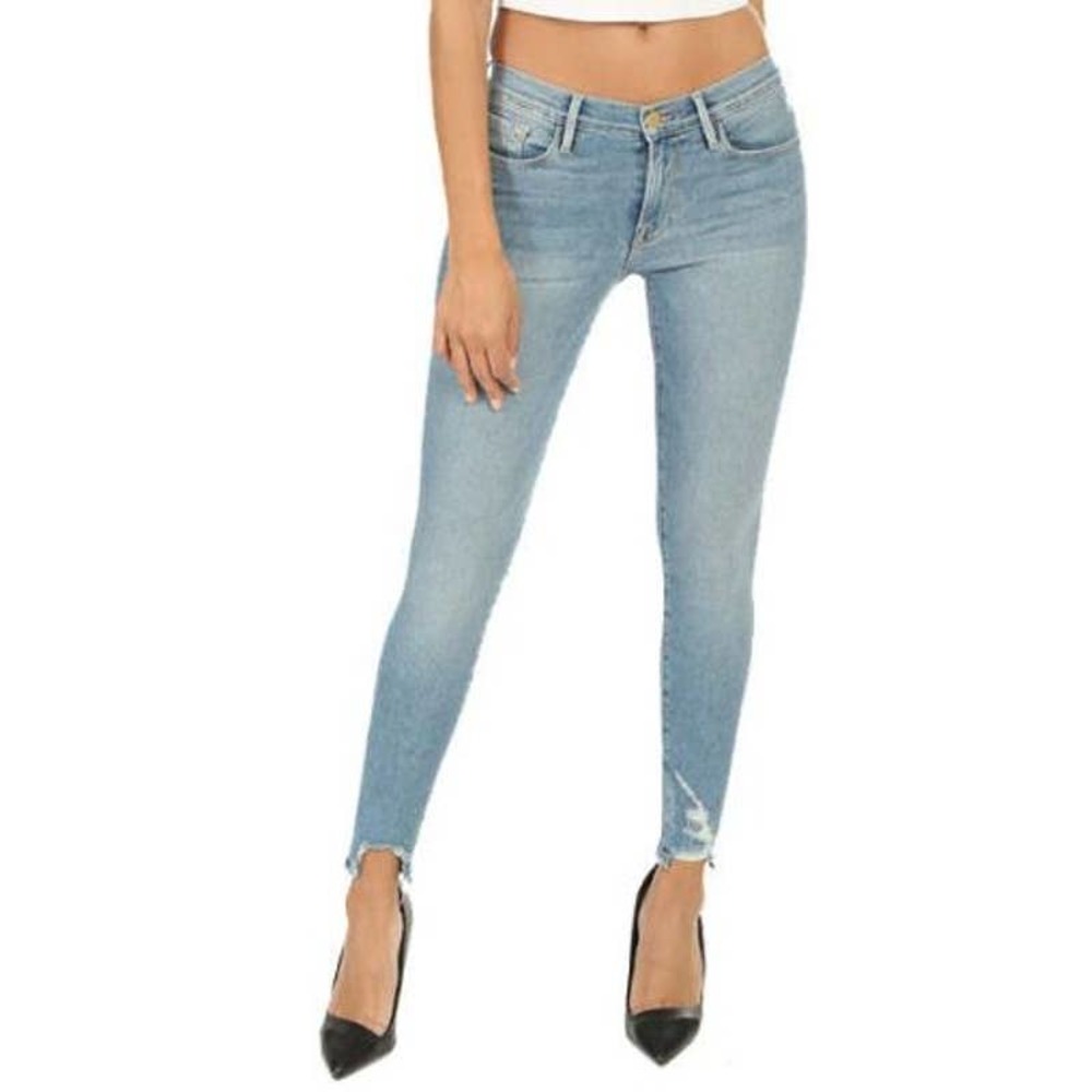 Frame Le Skinny De Jeanne Jeans Stroll Size 26 Stretch Denim Distressed Hem